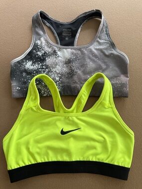 Nike Women's Neon Yellow and Gray Racerback Sports Bras (Set of 2)